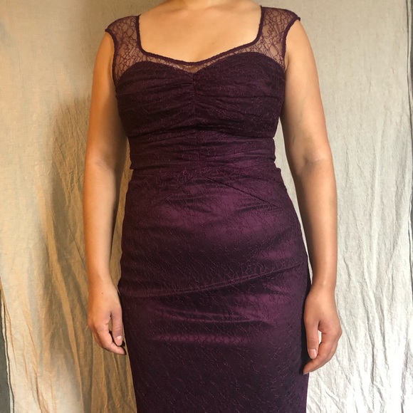 David Meister Purple / Aubergine Lace & Chiffon Long Formal Gown / Black Tie - Picture 4 of 4